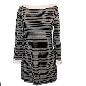 Chanel Paris Spring 2007 White Gray Stripe CC Cotton Mini Dress